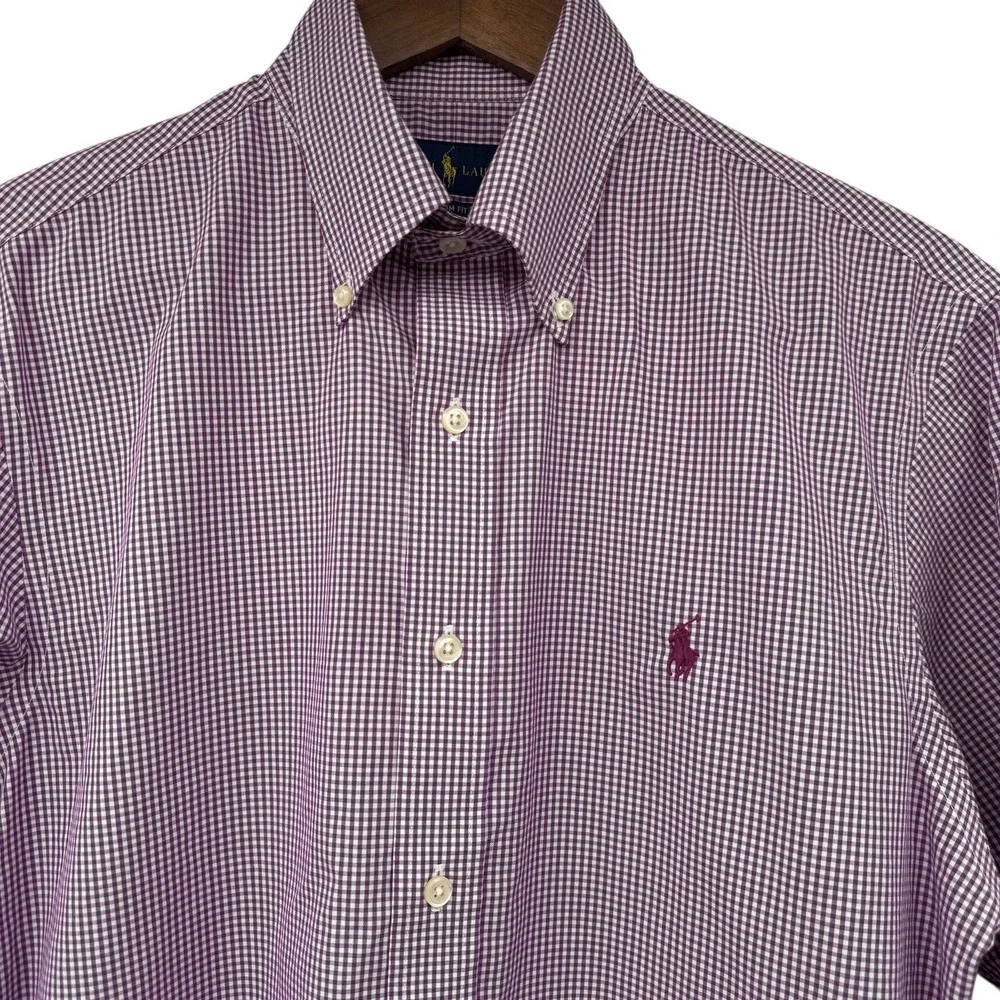 Ralph Lauren Slim Fit Shirt Mens 15.5 Purple Gingham Check‎ Button Down Cotton